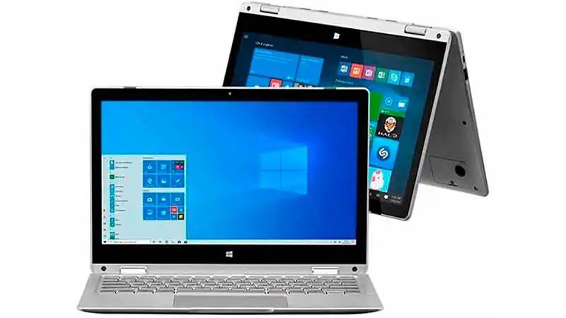 imagem de um notebook M11w Prime com design 2 em 1 na cor prata