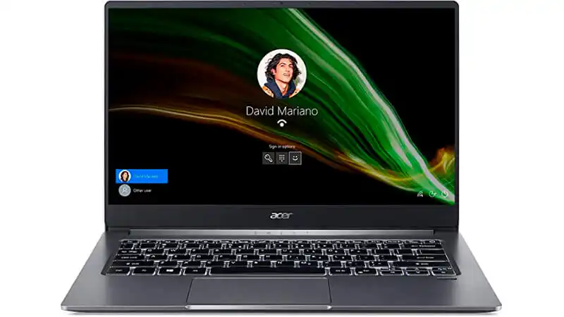 imagem de um notebook Acer Swift 3 na cor cinza com teclado iluminado na cor branca