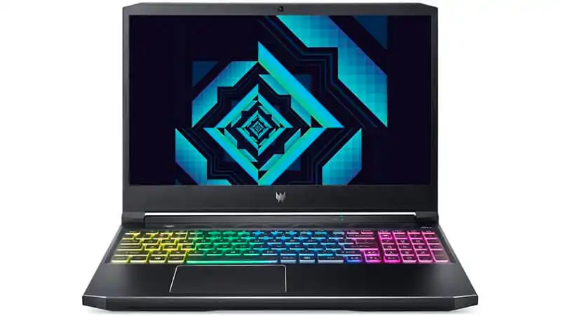 imagem de um notebook Acer Predator Helios 300 na cor preta com teclado iluminado em RGB
