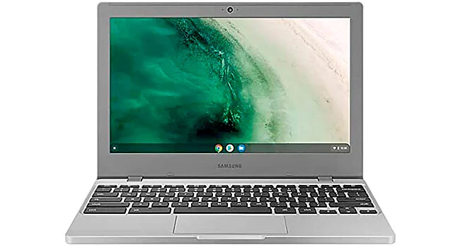 foto de um Chromebook cinza da Samsung