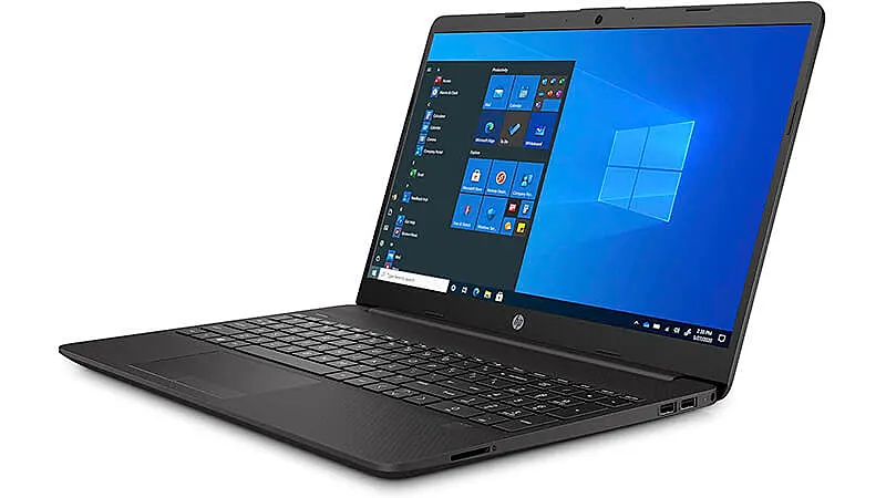 foto do notebook HP 256G8 na cor preta com a tela aberta