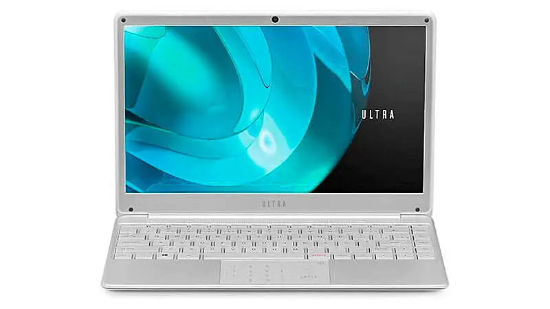 foto do notebook Multilaser Ultra na cor prateada com a tela aberta