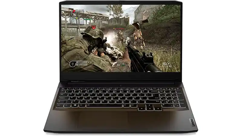 imagem de um notebook Lenovo Gaming 3i na cor preta com teclado iluminado em LED branco