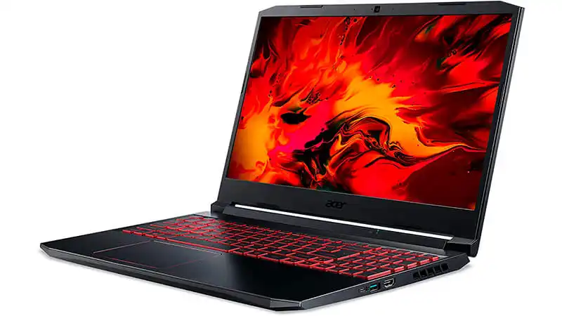 imagem de um notebook Acer Nitro na cor preta com teclado iluminado por LED vermelho