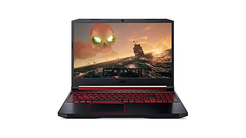 imagem de um notebook Acer Nitro 5 na cor preta com telcado retroiluminado em LED vermelho