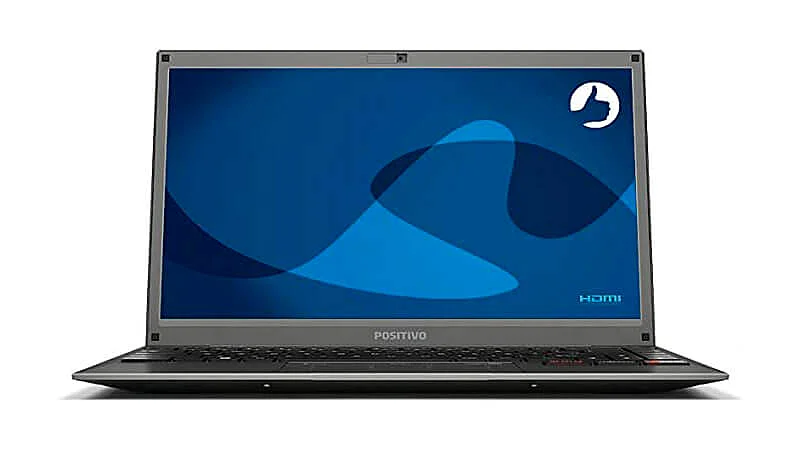 imagem de um notebook Positivo Motion C4500D na cor cinza