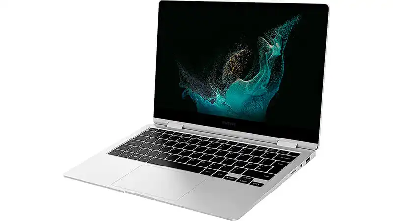 foto de um notebook Samsung Galaxy Book 2 com design 360 na cor prata