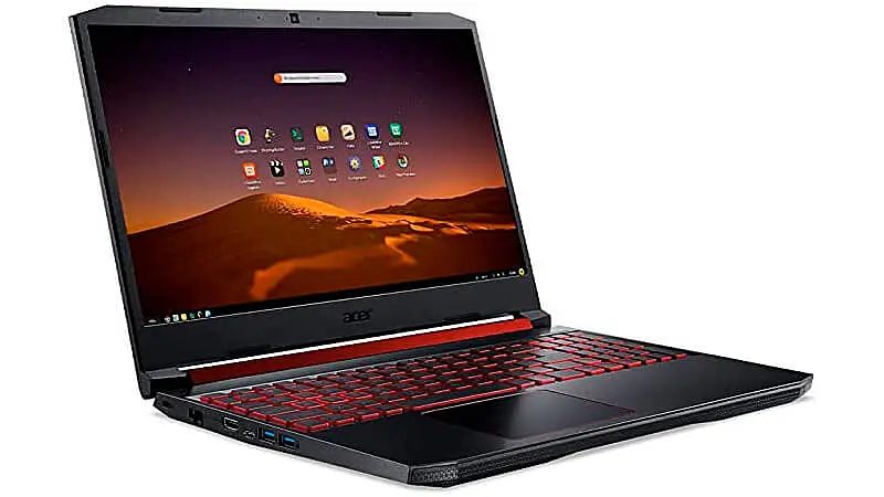 imagem de um notebook Acer Nitro na cor preta com teclado iluminado em vermelho
