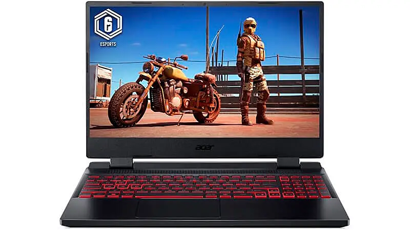 foto do notebook gamer Acer Nitro 5 com teclado iluminado na cor vermelha