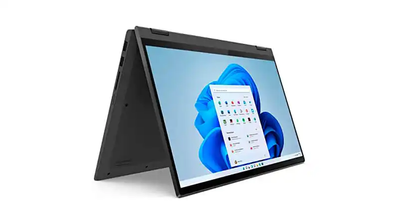 Lenovo IdeaPad Flex 5i imagem de um notebook Lenovo IdeaPad Flex 5i dobrado ao meio