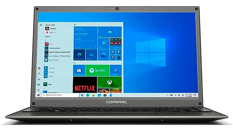 imagem de um notebook Positivo Compaq Presario na cor cinza