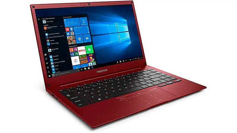 imagem de um notebook Positivo Motion Red na cor vermelha