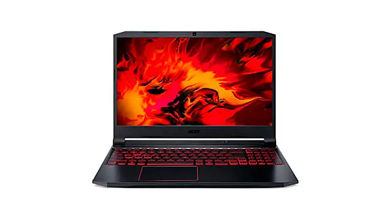 imagem de um notebook Acer Nitro na cor preta com teclado retroiluminado com LED vermelho