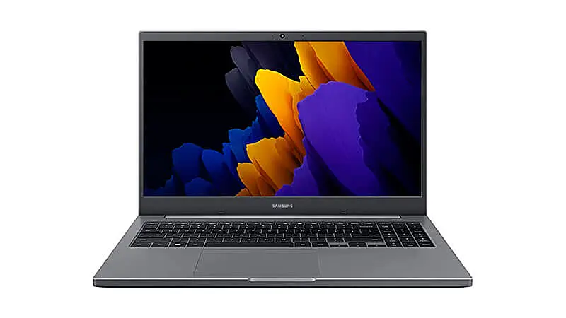 imagem de um Samsung Book aberto na cor cinza