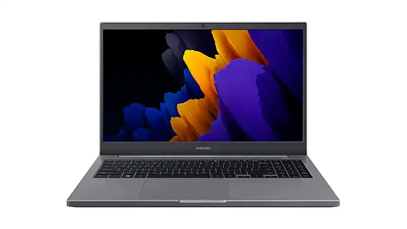imagem de um Samsung Book aberto na cor cinza