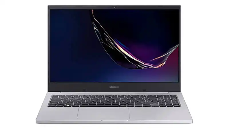 imagem de um notebook Samsung Essentials E30 aberto e com estrutura na cor branca