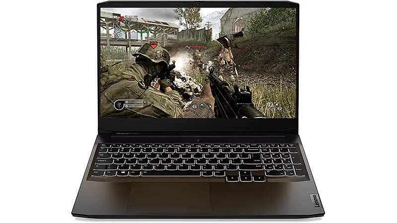 imagem de um notebook Lenovo Ideapad Gaming 3i na cor preta com teclado iluminado em LED branco