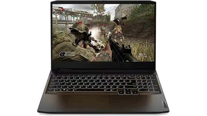 Notebook Ultrafino Lenovo Ideapad Gaming 3i imagem de um notebook Lenovo Ideapad Gaming 3i na cor preta com teclado iluminado em LED branco