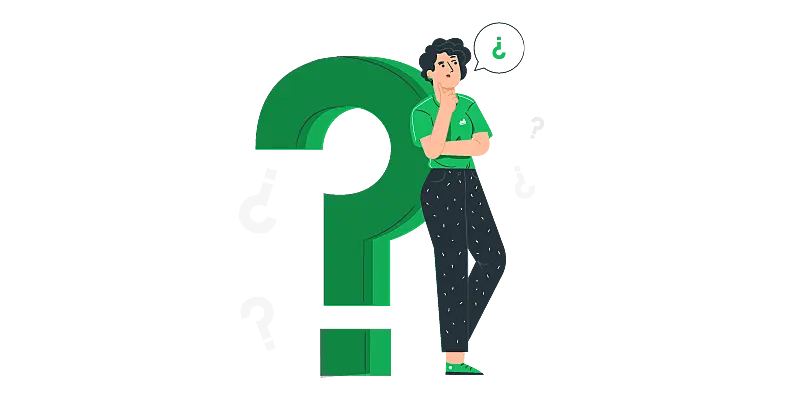 Imagem vetorizada de uma pessoa escorada em um ponto de interrogação