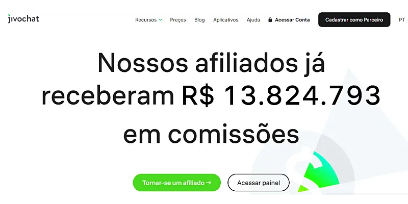 Página de afiliados do JivoChat