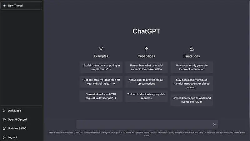 Tela inicial do ChatGPT