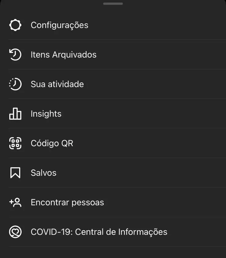 Menu do Instagram