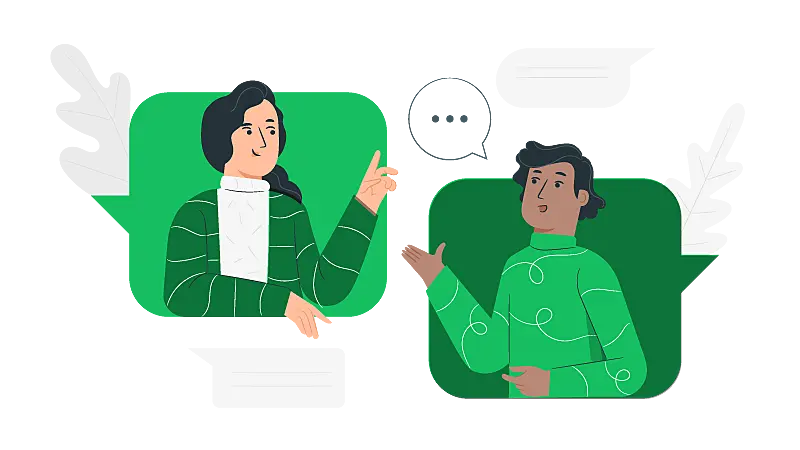 Imagem vetorizada de duas pessoas conversando sobre feedback