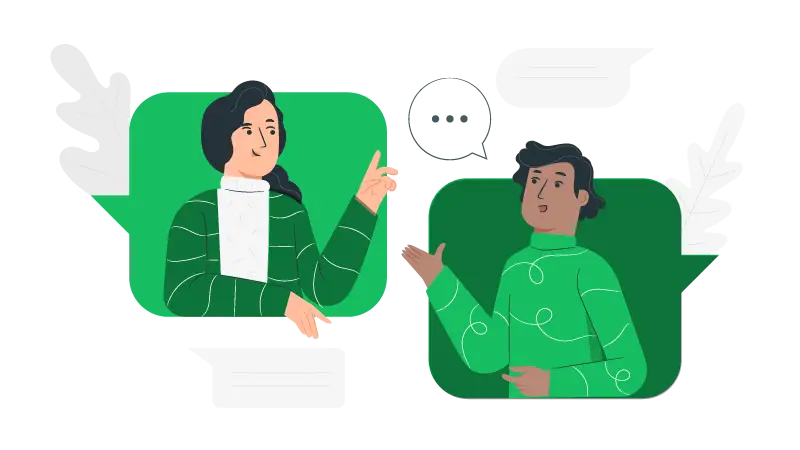 Imagem vetorizada de duas pessoas conversando sobre feedback