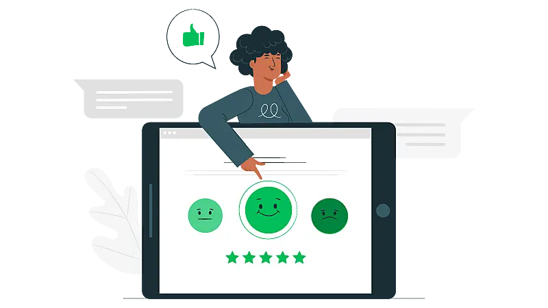 Imagem vetorizada de uma pessoa dando um feedback para uma empresa.