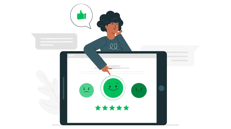 Imagem vetorizada de uma pessoa dando um feedback para uma empresa.