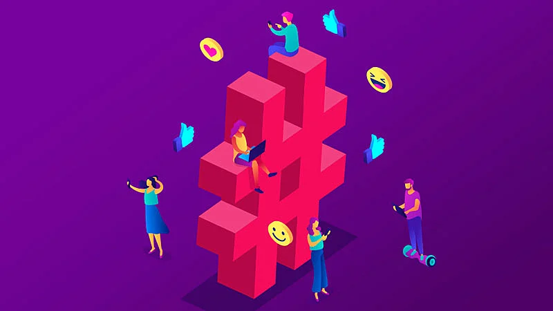 pessoas reagindo nas redes sociais através de hashtags