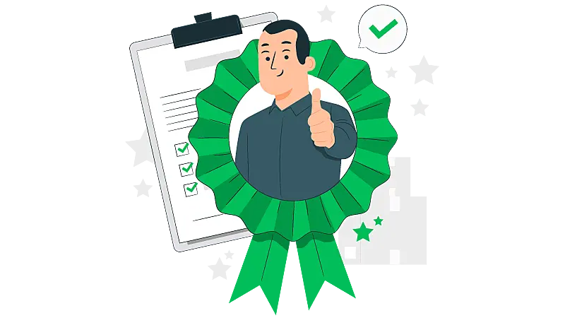 Imagem vetorizada de um homem em um selo de qualidade