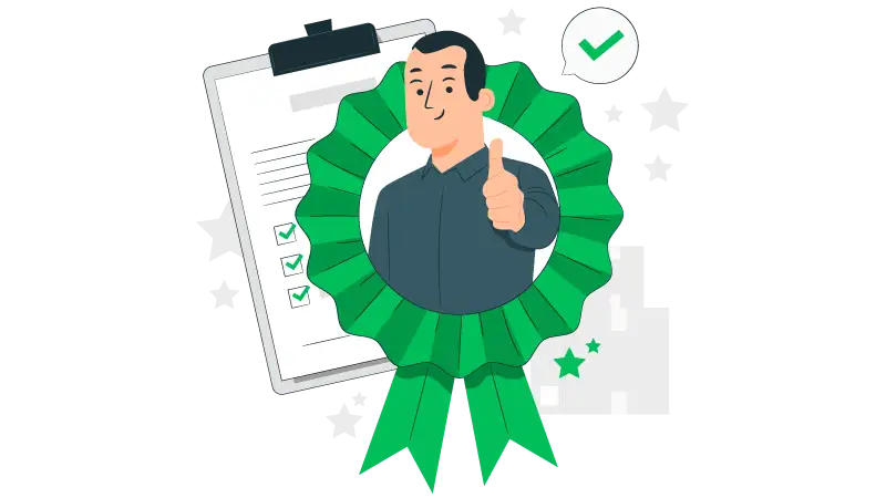 Imagem vetorizada de um homem em um selo de qualidade