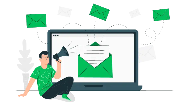 Imagem vetorizada de uma pessoa realizando campanha de email marketing para nutrir lead