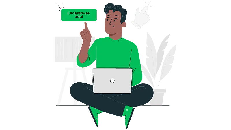 Imagem vetorizada de um lead clicando em um botão de cadastro em uma landing page