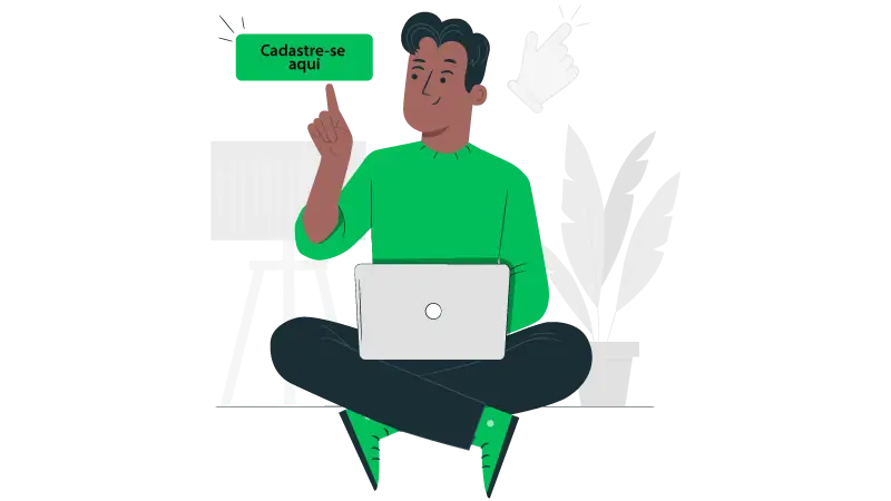 Imagem vetorizada de um lead clicando em um botão de cadastro em uma landing page