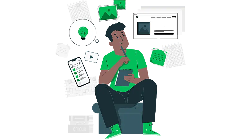 Imagem vetorizada de uma pessoa sentada pensando o que é marca