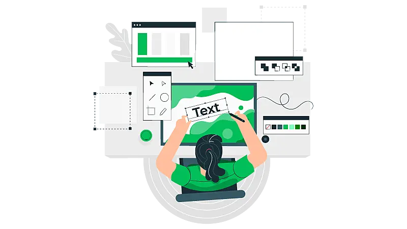 Imagem vetorizada de uma pessoa utilizando programas de edição para fazer uma marca