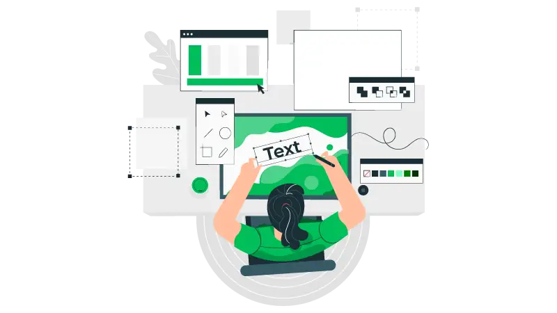 Imagem vetorizada de uma pessoa utilizando programas de edição para fazer uma marca