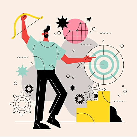 ilustração de uma pessoa segurando um arco e um alvo