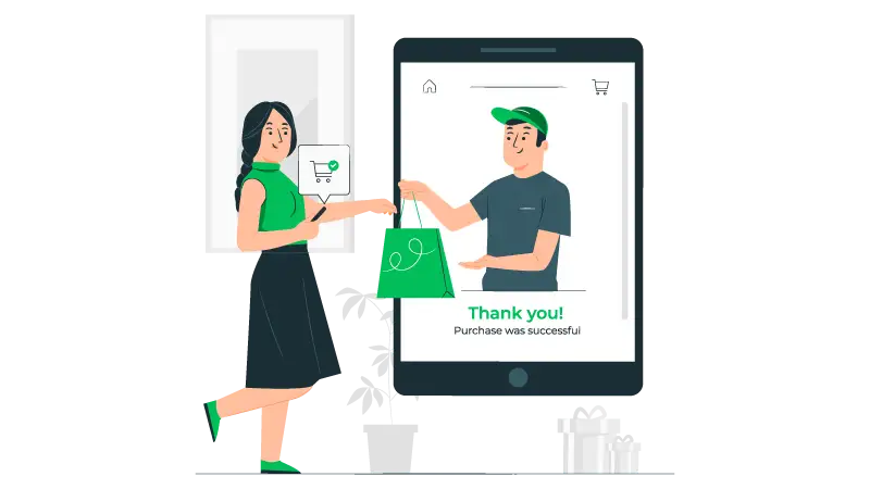 O que é pitch de vendas Imagem vetorizada de uma mulher realizando uma compra