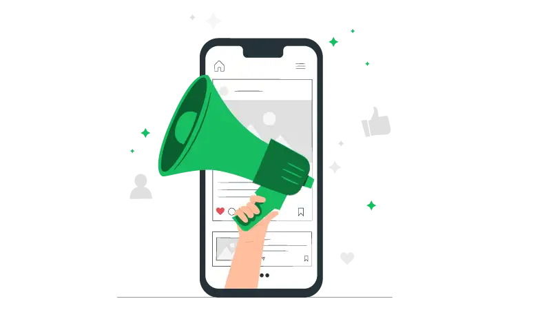 Transmídia. Imagem de uma mão segurando um megafone.