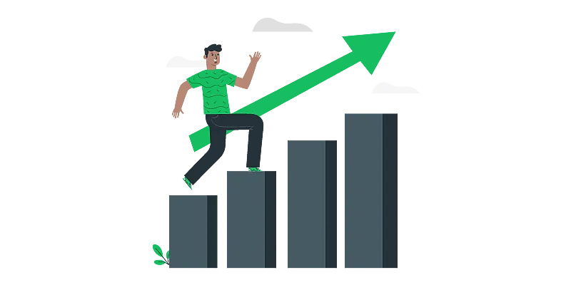 Imagem vetorizada de uma pessoa indo em direção a um objetivo através de metas