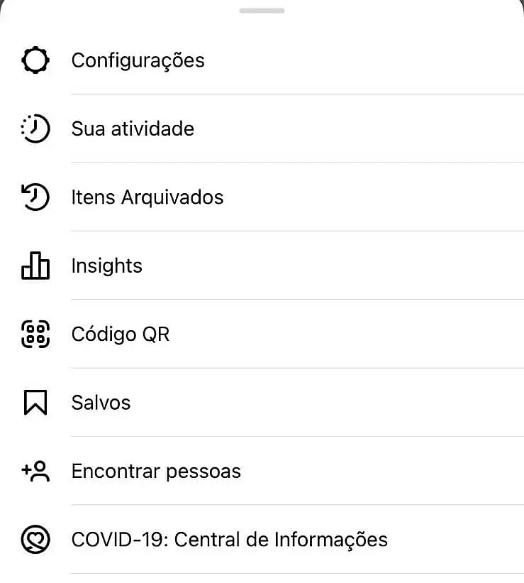 Menu do Instagram