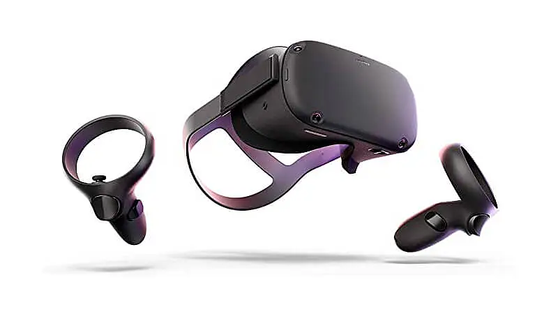 imagem que mostra um Oculus Quest e um par de controles na cor preta