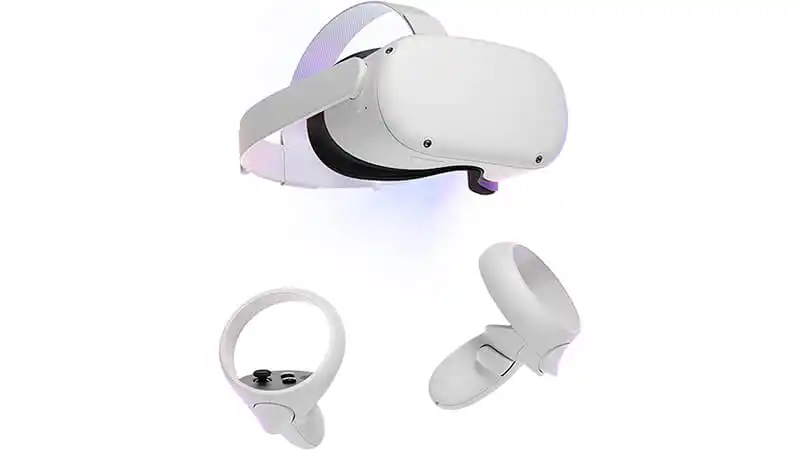 imagem que mostra um Oculus Quest 2 e um par de controles na cor branca