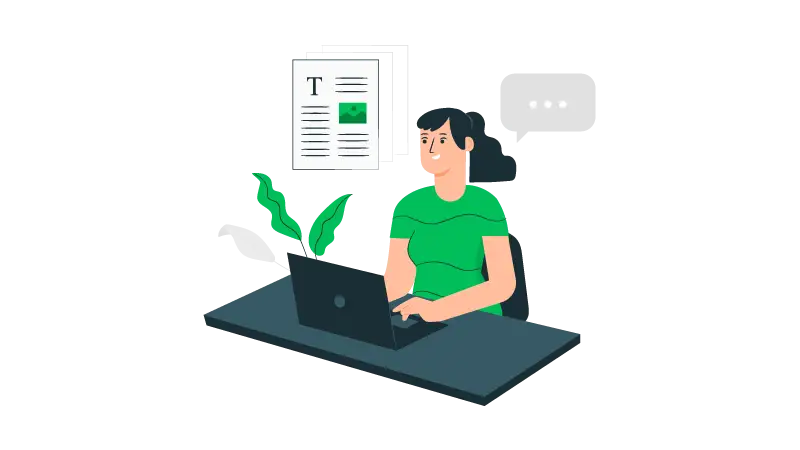Imagem vetorizada de uma pessoa sentada escrevendo email no computador