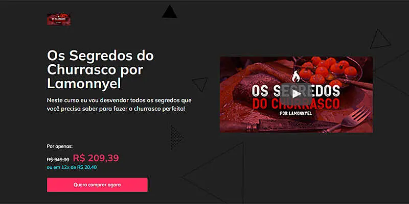 captura de tela da pagina de vendas do curso os segredos do churrasco