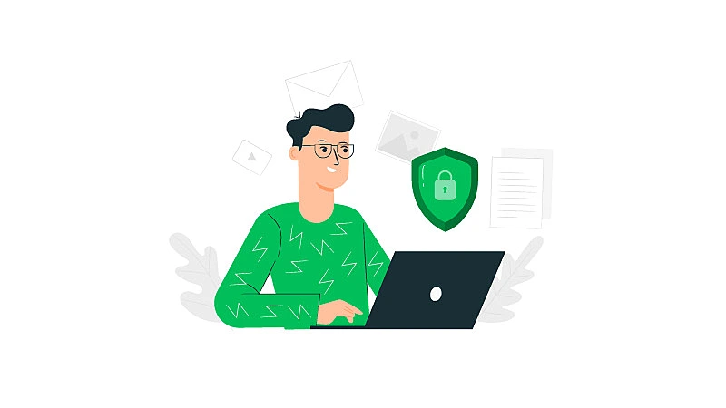 Ilustración de alguien navegando en un sitio web seguro