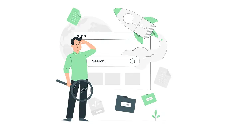 Ilustración de una persona haciendo una búsqueda en internet